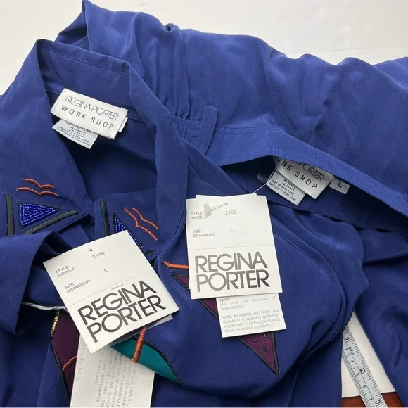 Regina Porter Womens Large Purple Blue Wicked 90s Shirt & Pants 100%‎ Silk NEW - Picture 2 of 16